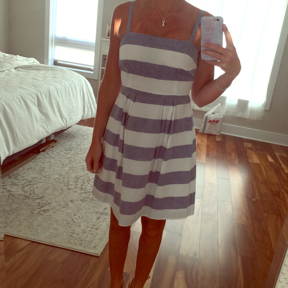 Loft baby blue and white stripped dress